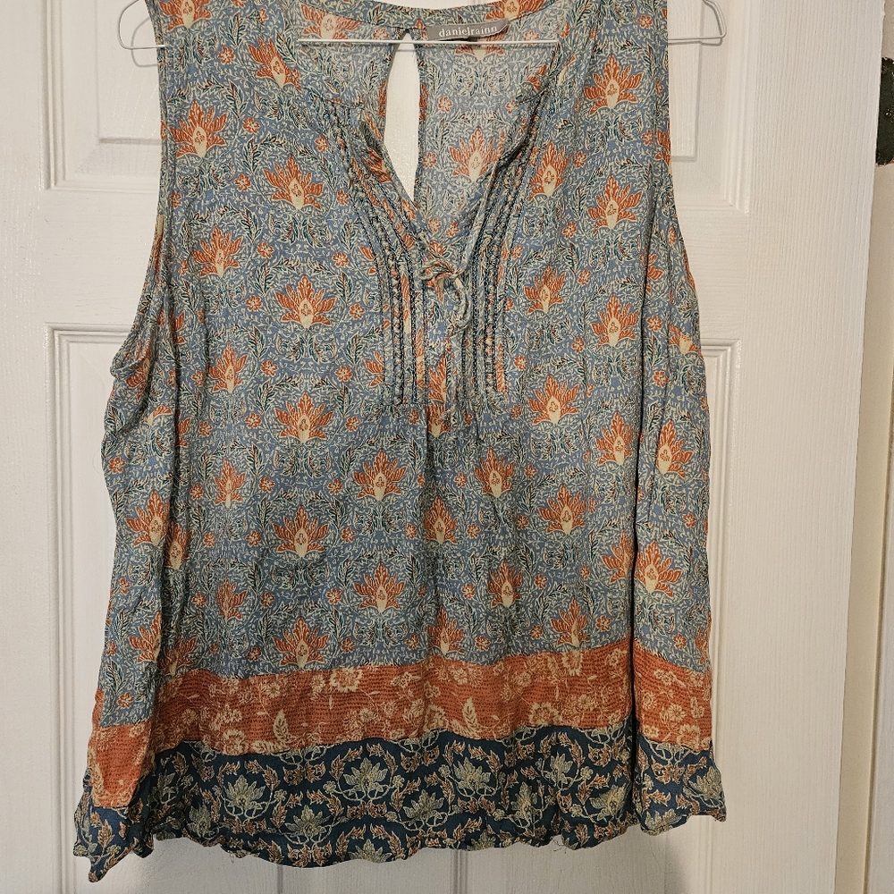 Bohemian Floral Top in Blue and Orange, Daniel Raine 3X (22/24)